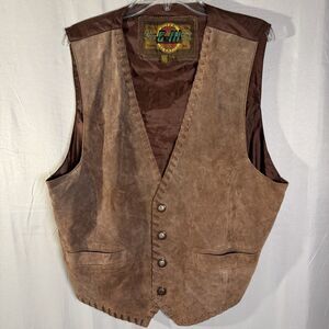 Vintage G-III Pelle Global Brown Suede Leather Vest Western Button Front Mens L